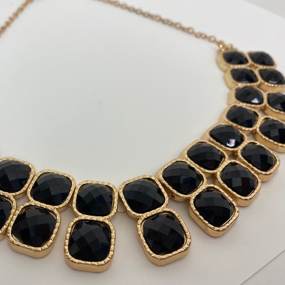 Black and Gold Bib Statement RBG Necklace Vintage - Picture 3 of 4